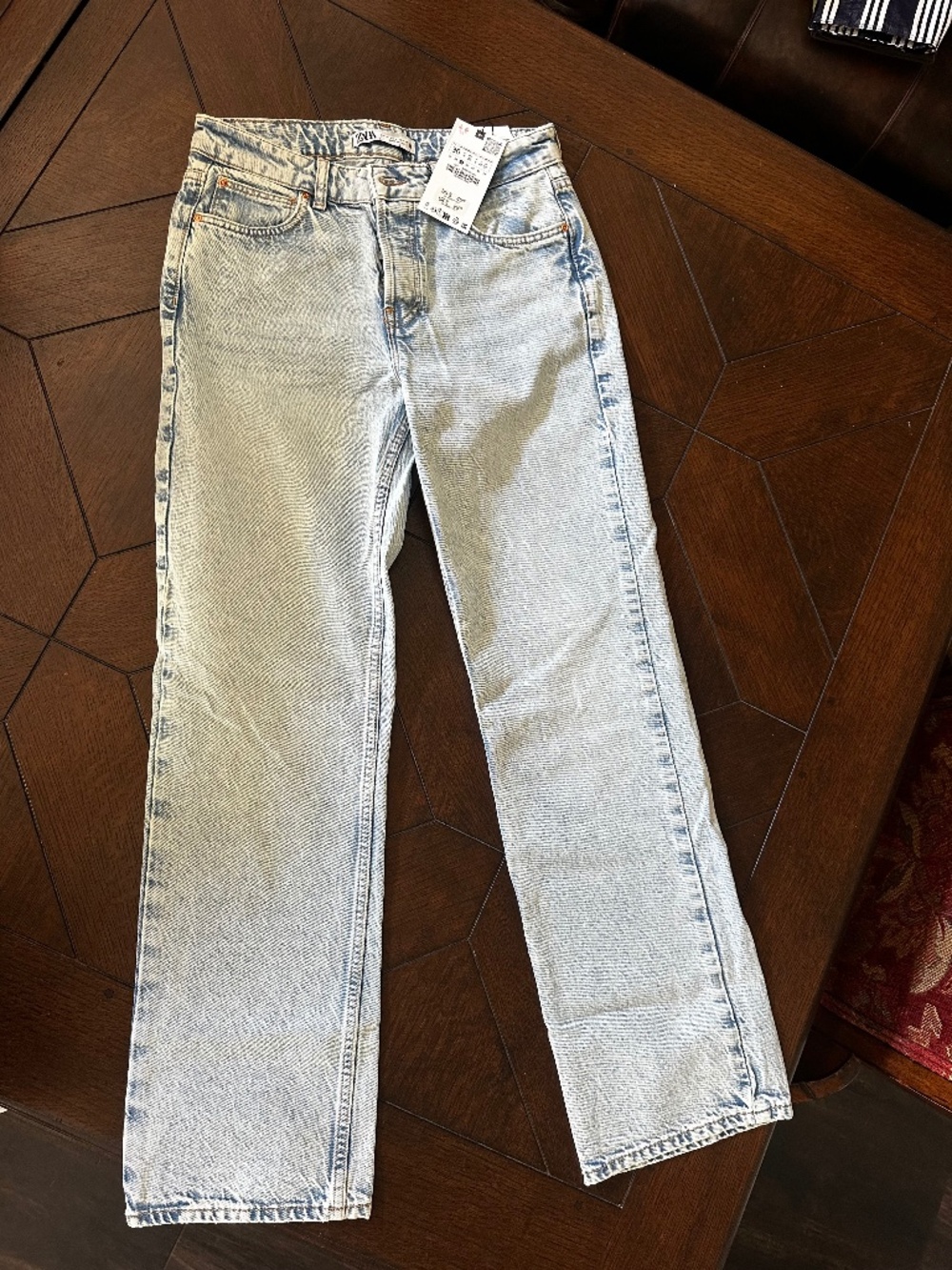 Zara Jeans Straight Fit Mid Rise Rigid Ankle Size 4  Washed Denim New With Tags